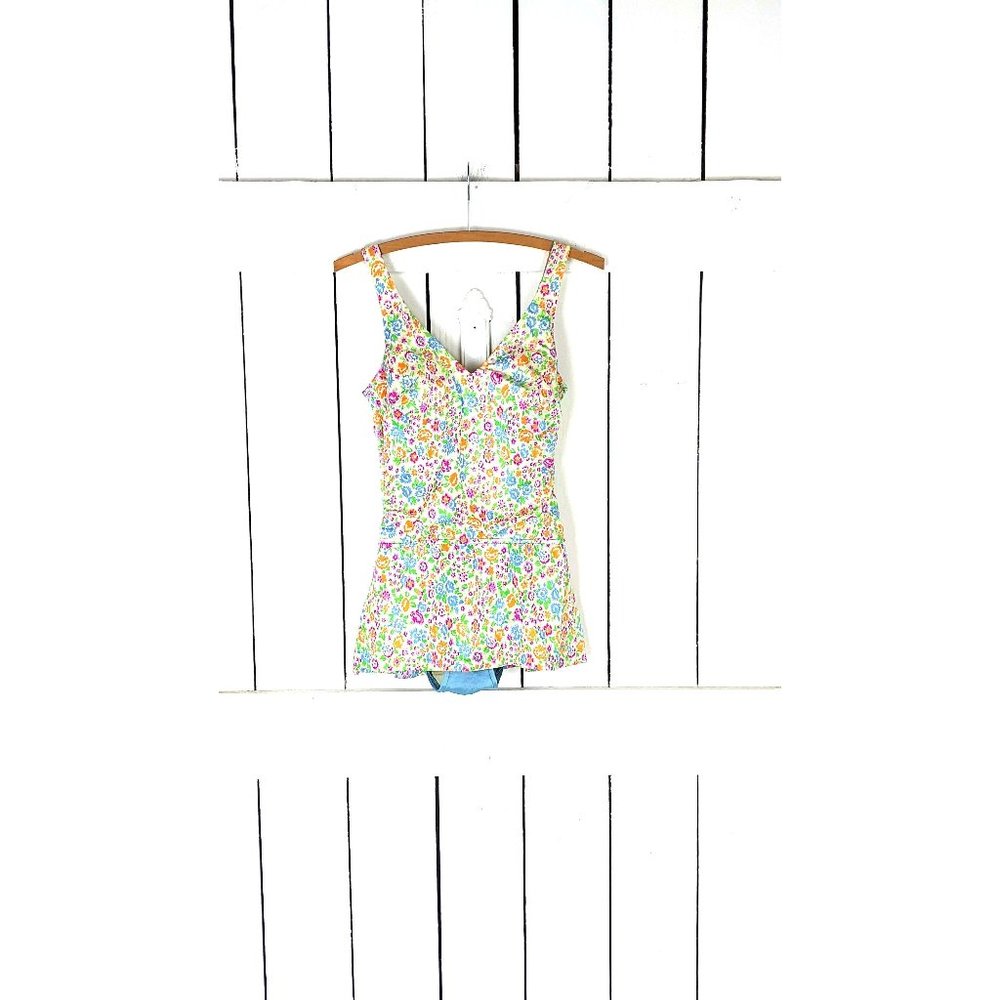 60's vintage Roxanne floral one piece skirted bathing suit swimsuit